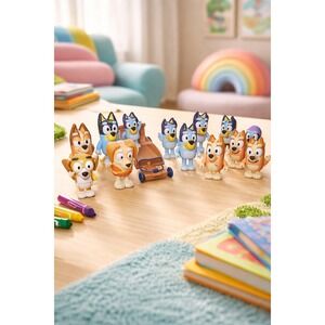 Lot Of 13 Bluey Figures And A Cart Nice Set